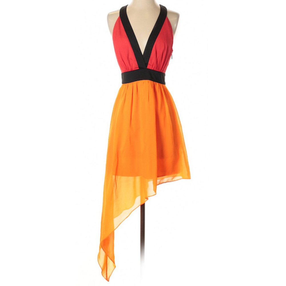 ♡ BeBe Asymmetric Hem Color Block Orange Dress